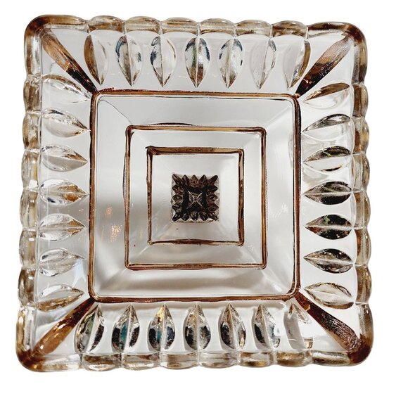 Jeannette Glass Wedding Bowl Lidded Pedestal Candy Dish Trinket Gold Trim - Picture 7 of 11